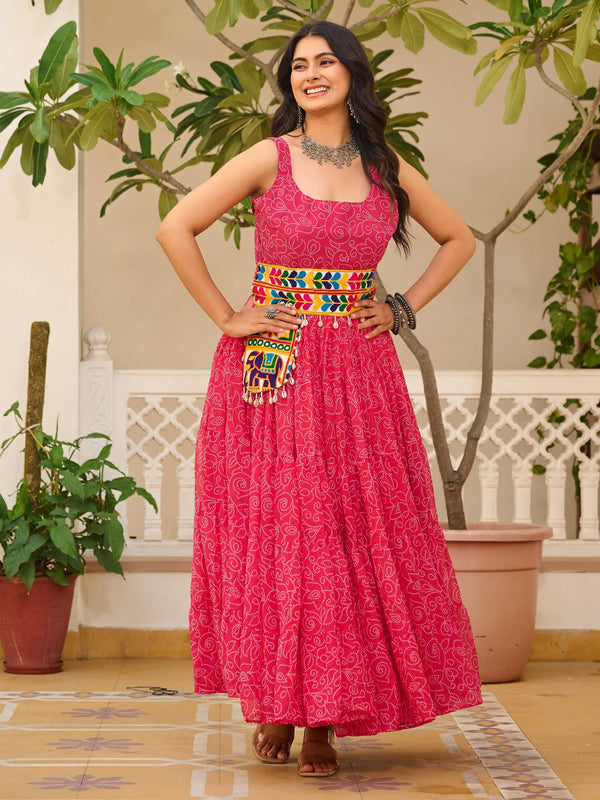 Fantastic Pink Bandhani Printed Georgette Navratri Special Gown - Zeel Clothing
