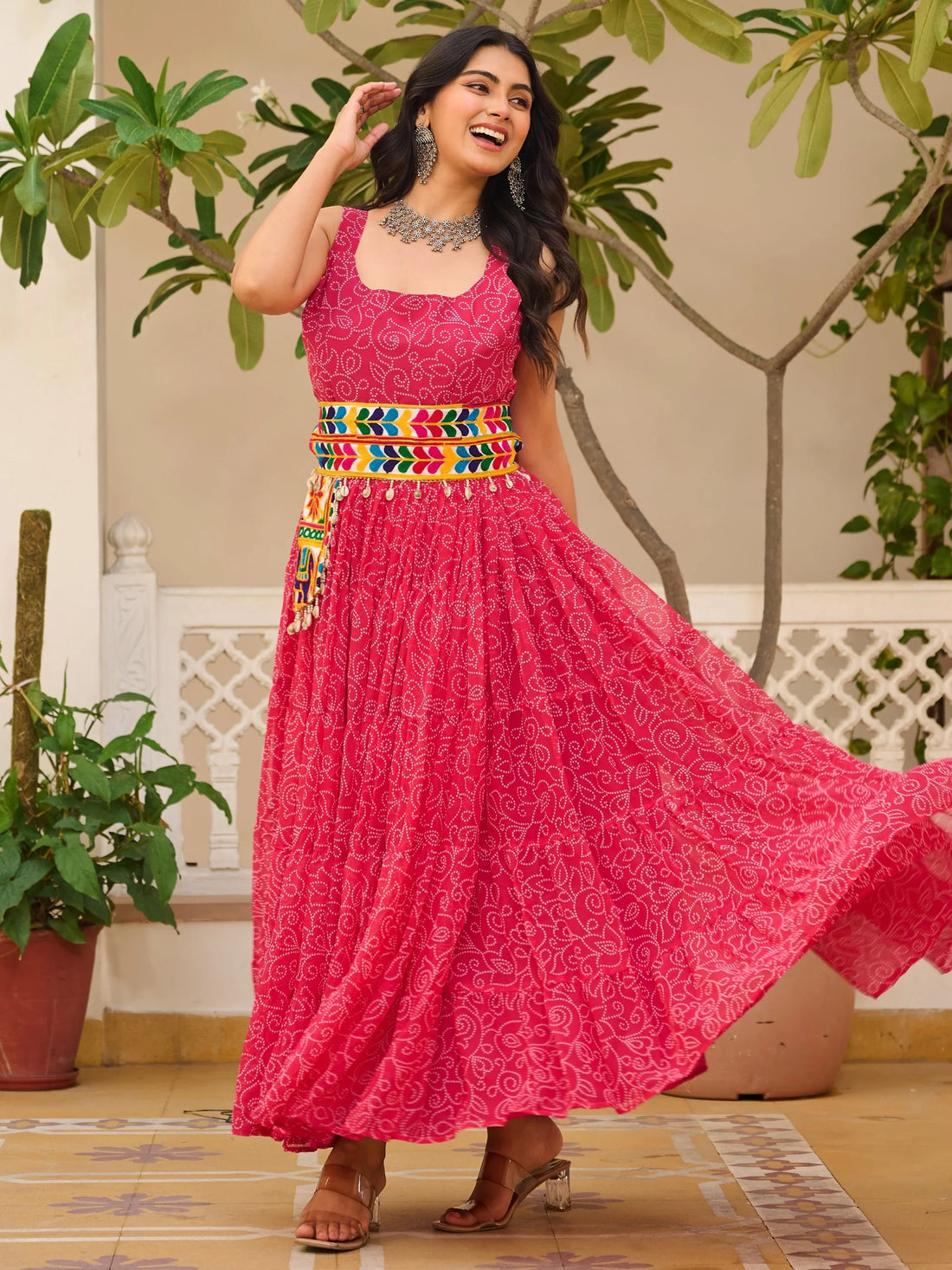 Fantastic Pink Bandhani Printed Georgette Navratri Special Gown - Zeel Clothing