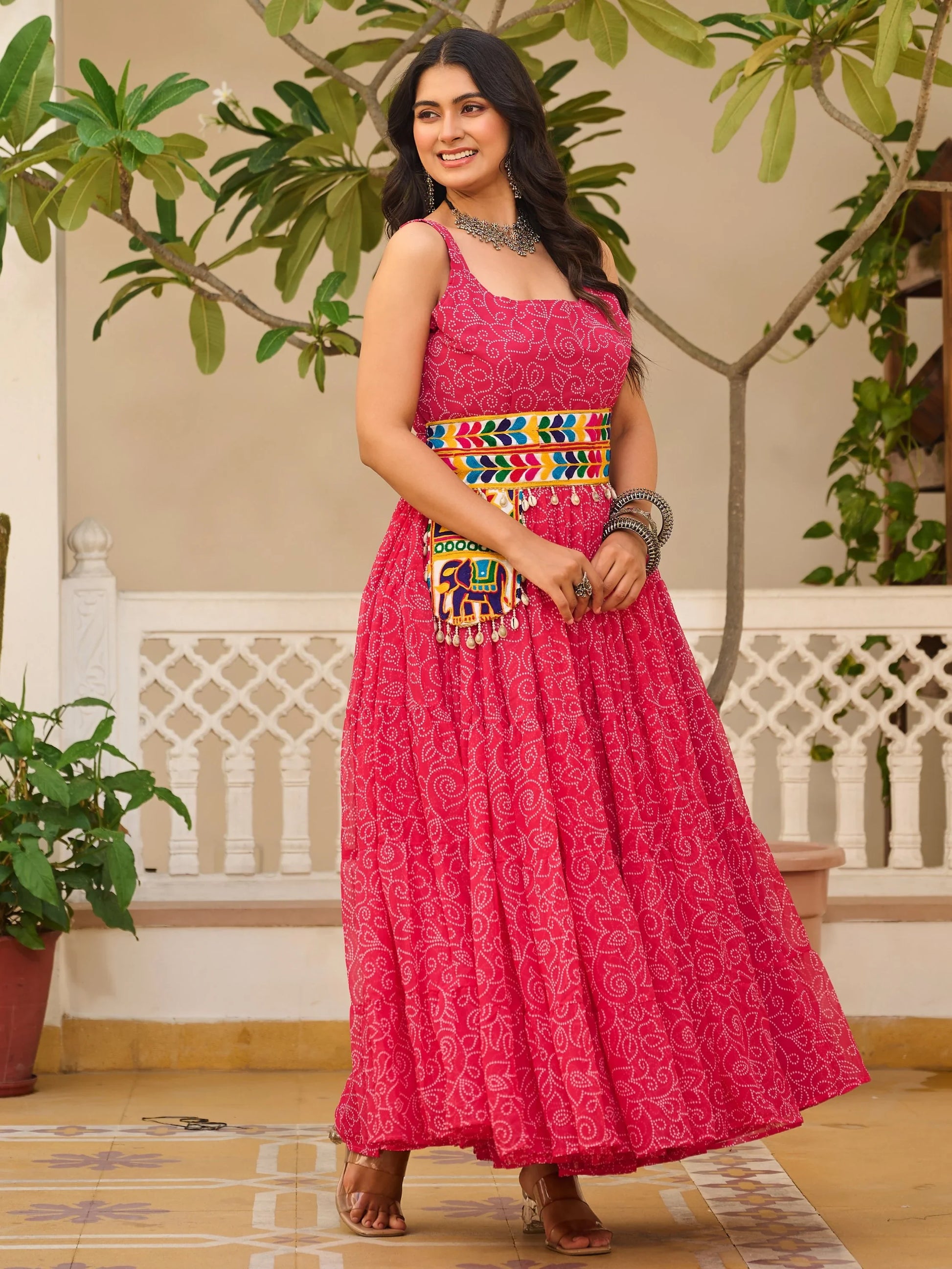 Fantastic Pink Bandhani Printed Georgette Navratri Special Gown - Zeel Clothing