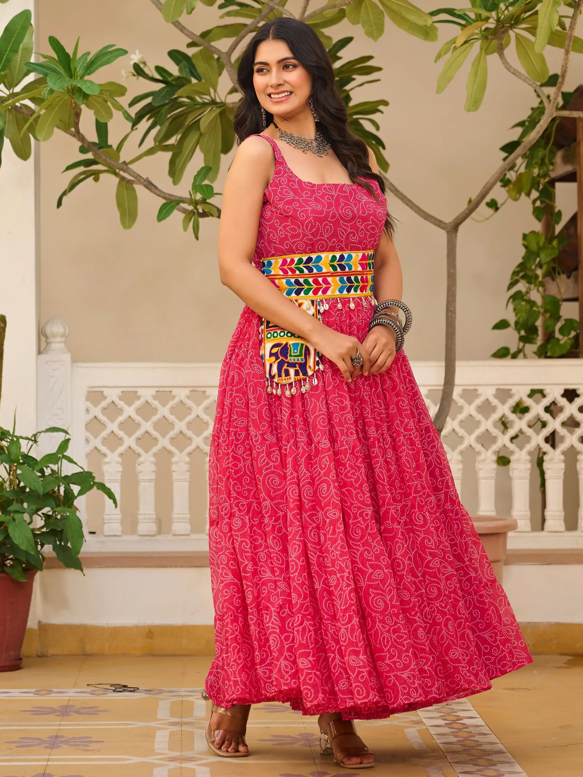 Fantastic Pink Bandhani Printed Georgette Navratri Special Gown - Zeel Clothing