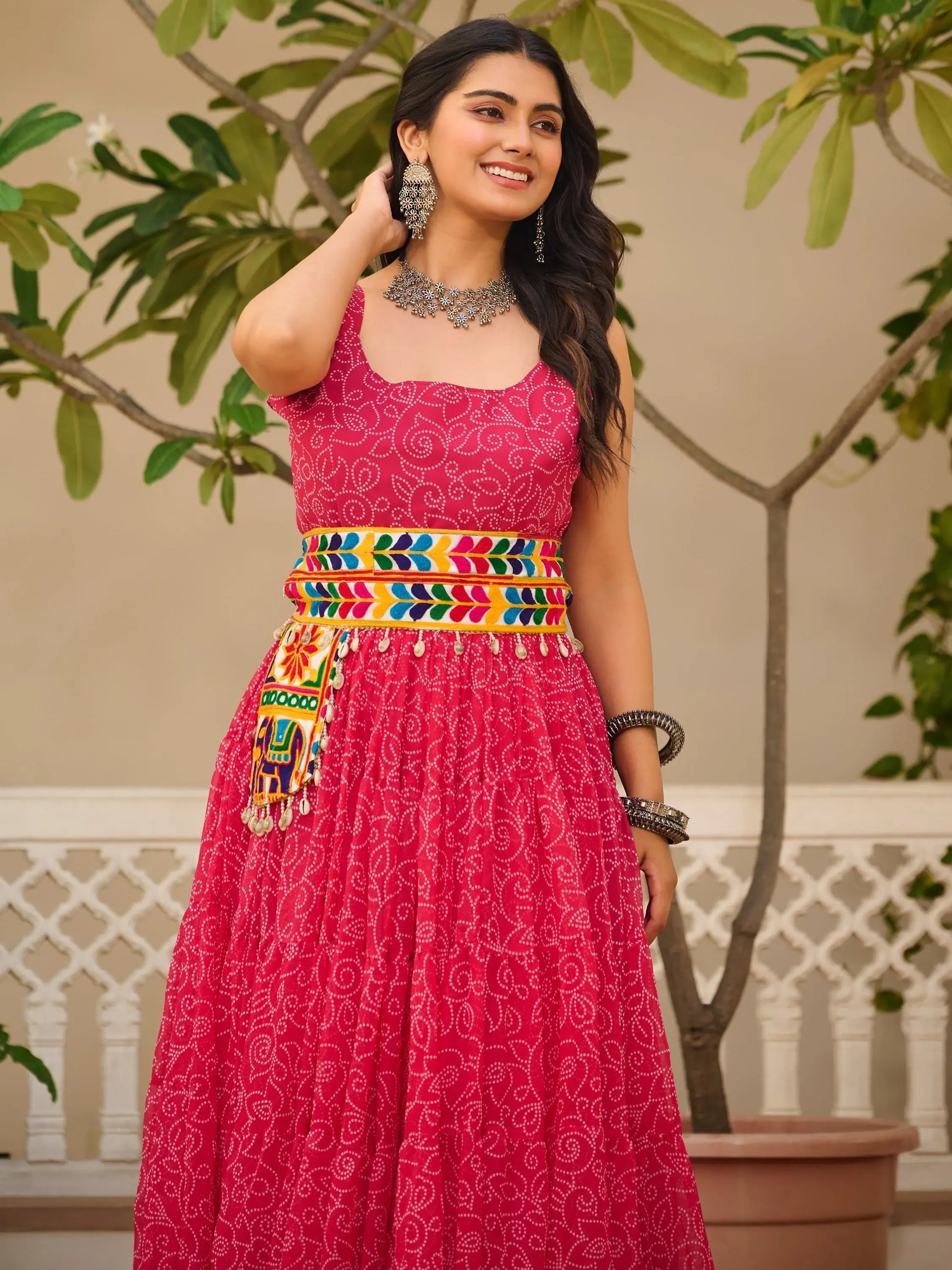 Fantastic Pink Bandhani Printed Georgette Navratri Special Gown - Zeel Clothing