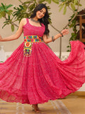Fantastic Pink Bandhani Printed Georgette Navratri Special Gown - Zeel Clothing