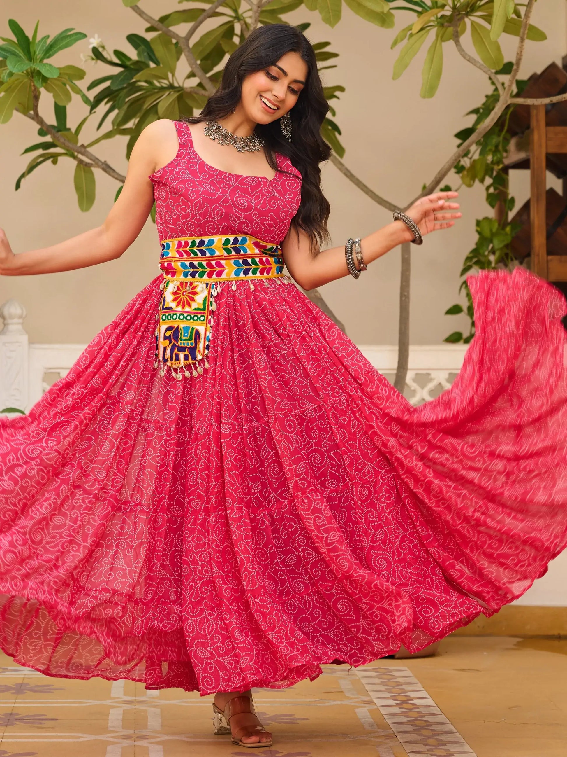Fantastic Pink Bandhani Printed Georgette Navratri Special Gown - Zeel Clothing