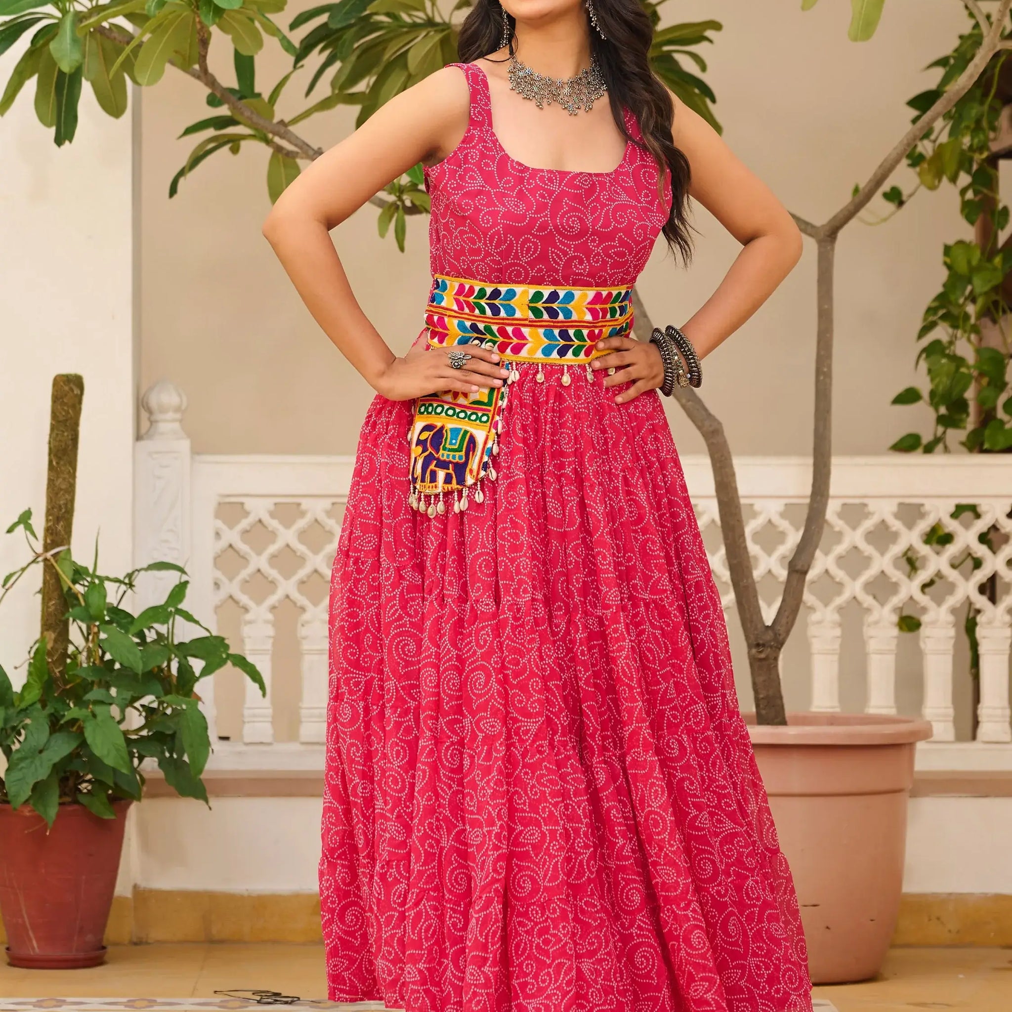 Fantastic Pink Bandhani Printed Georgette Navratri Special Gown - Zeel Clothing