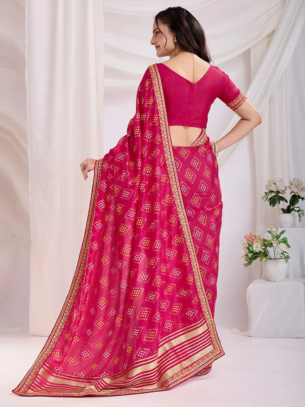 Fantastic Pink Bandhej Printed Silk Traditional Wear Saree - Zeel Clothing
