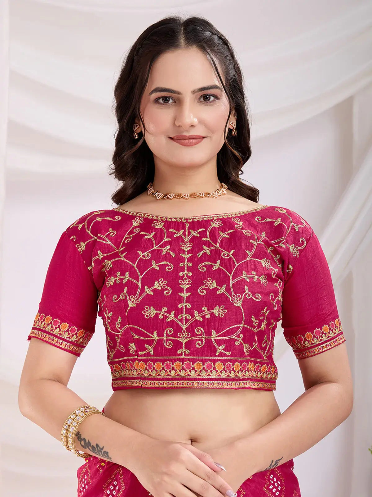 Fantastic Pink Bandhej Printed Silk Traditional Wear Saree - Zeel Clothing