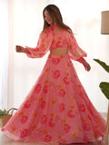 Fantastic Pink Floral Printed Organza Designer Lehenga With Crop Top - Zeel Clothing