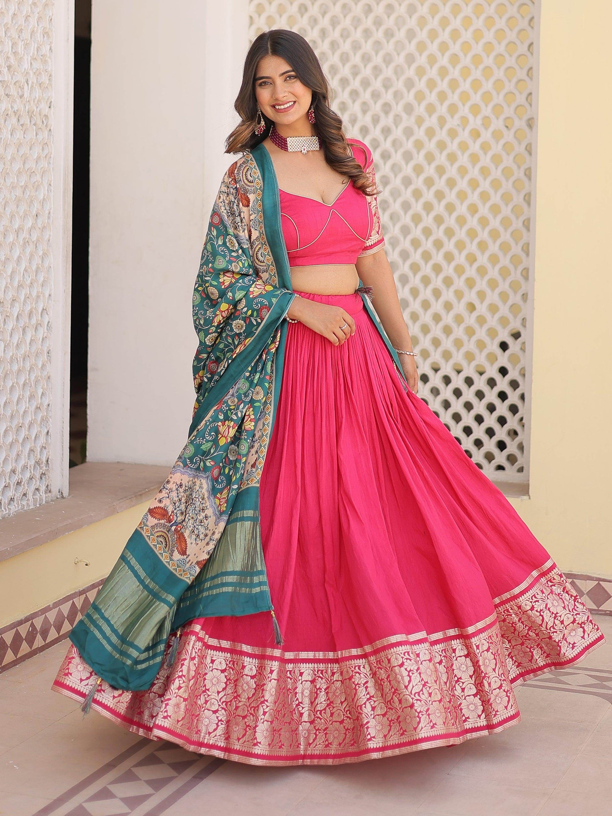 Fantastic Pink Jacquard Sangeet Wear Lehenga Choli With Dupatta - Zeel Clothing