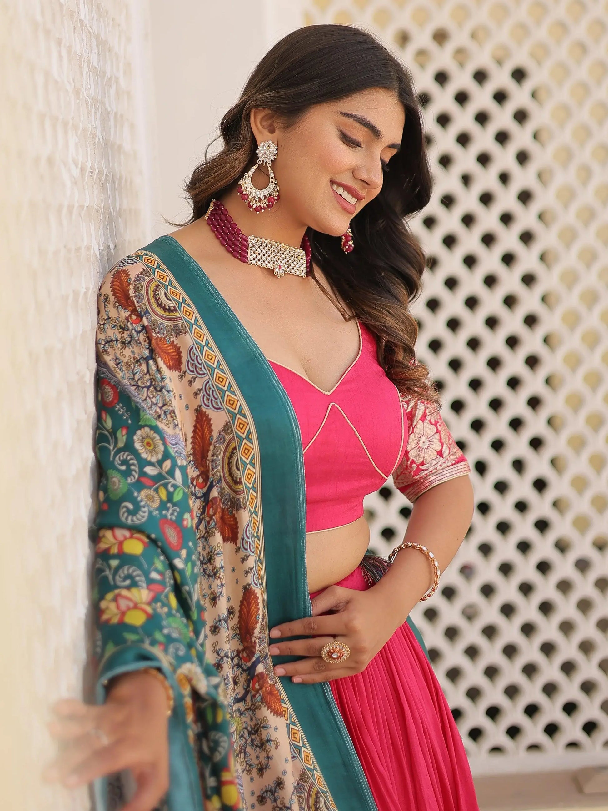 Fantastic Pink Jacquard Sangeet Wear Lehenga Choli With Dupatta - Zeel Clothing