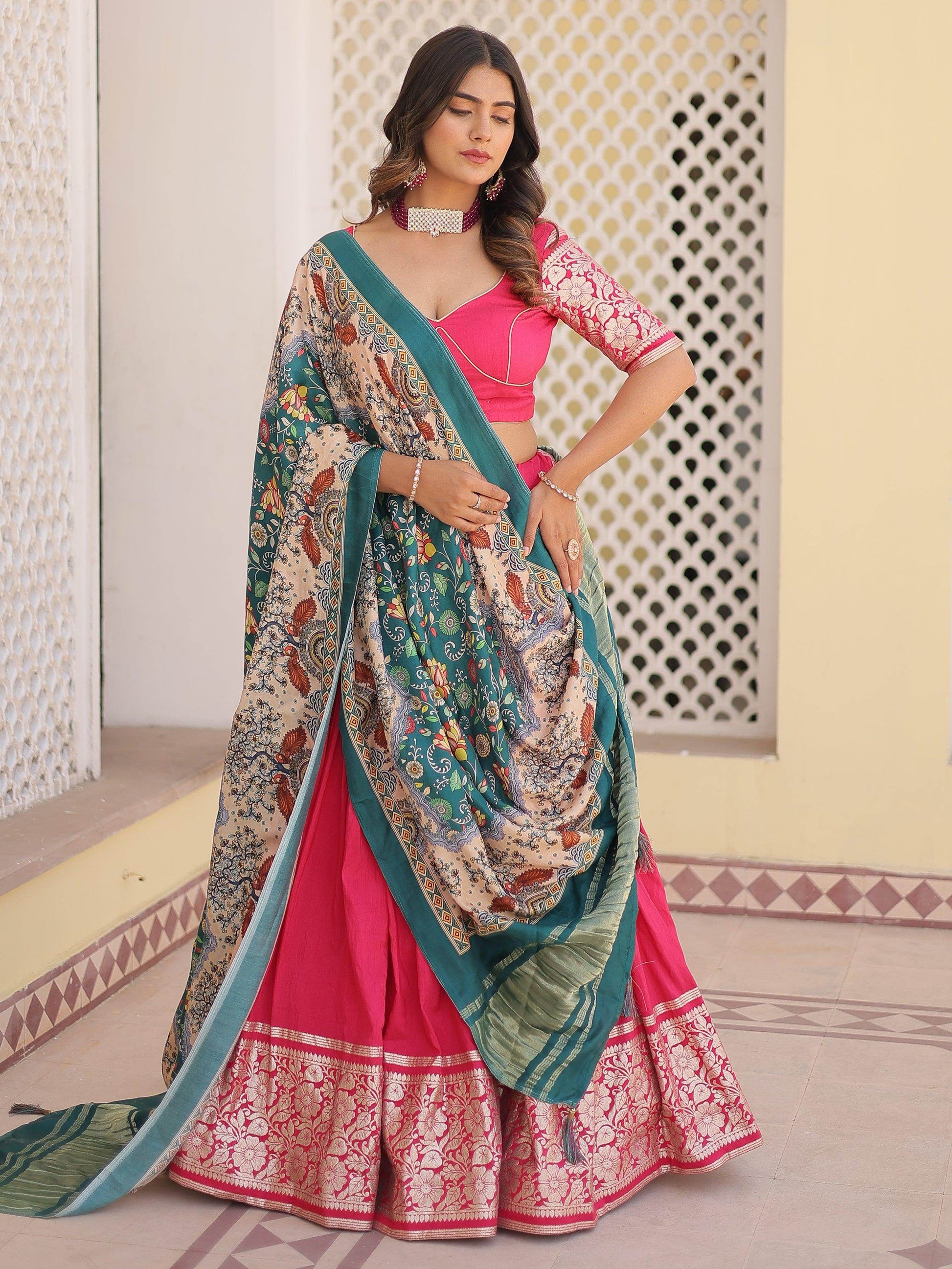 Fantastic Pink Jacquard Sangeet Wear Lehenga Choli With Dupatta - Zeel Clothing