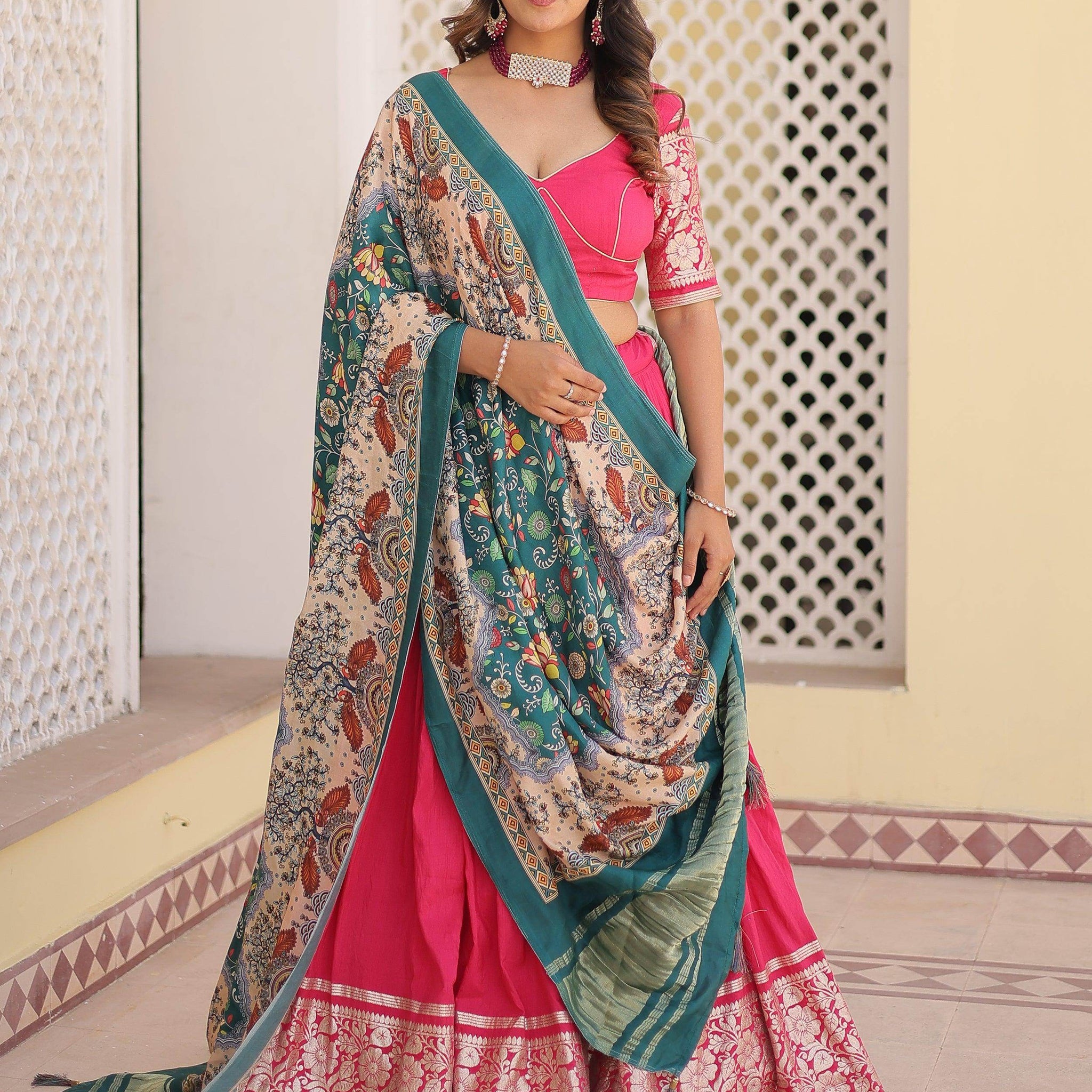 Fantastic Pink Jacquard Sangeet Wear Lehenga Choli With Dupatta - Zeel Clothing