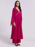 Fantastic Pink Lace Work Organza Party Wear Kurta With Palazzo - Zeel Clothing