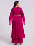 Fantastic Pink Lace Work Organza Party Wear Kurta With Palazzo - Zeel Clothing