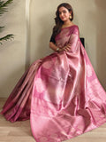 Fantastic Pink Zari Weaving Silk Traditional Saree With Blouse - Zeel Clothing
