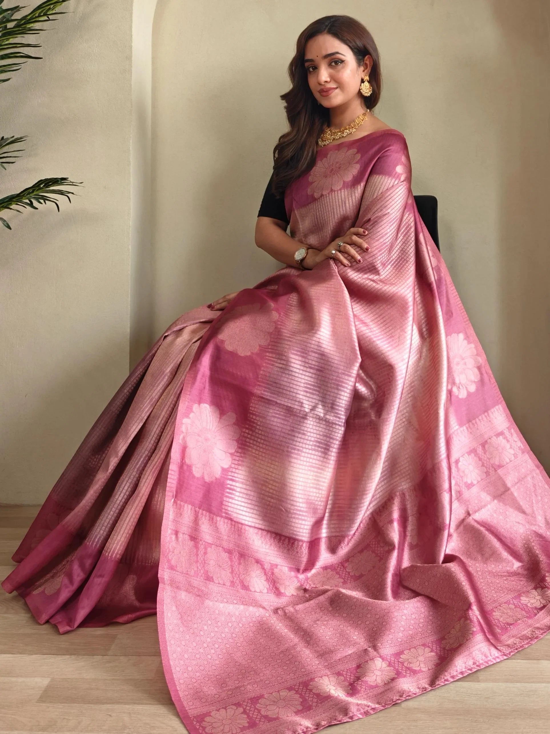 Fantastic Pink Zari Weaving Silk Traditional Saree With Blouse - Zeel Clothing