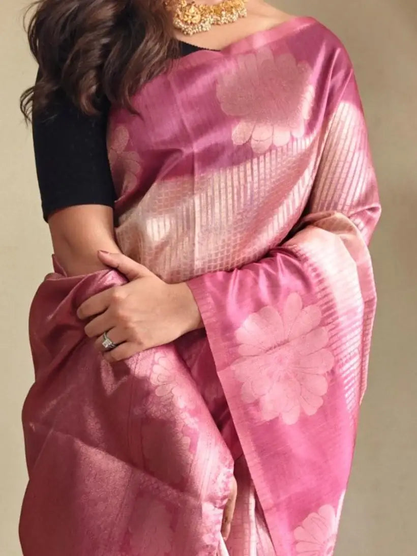 Fantastic Pink Zari Weaving Silk Traditional Saree With Blouse - Zeel Clothing