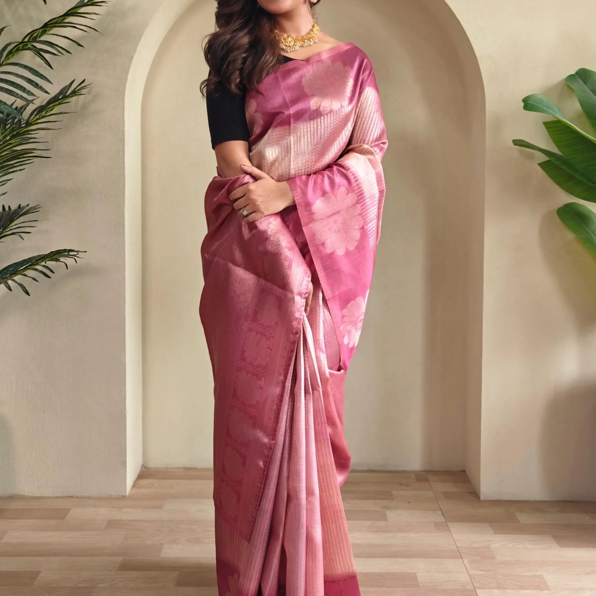 Fantastic Pink Zari Weaving Silk Traditional Saree With Blouse - Zeel Clothing