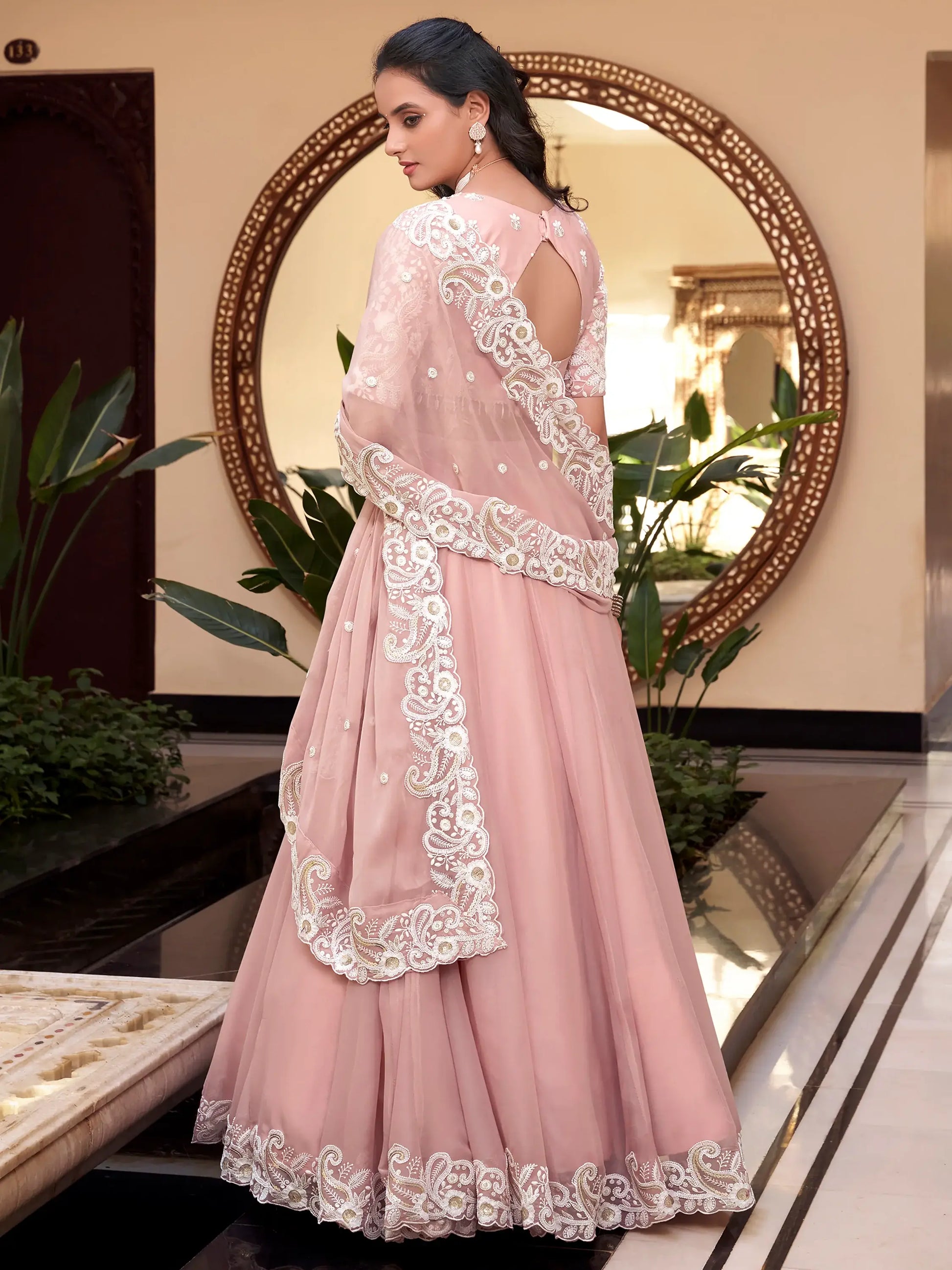 Fantastic Powder Pink Sequins Silk Sangeet Wear Lehenga Choli - Zeel Clothing