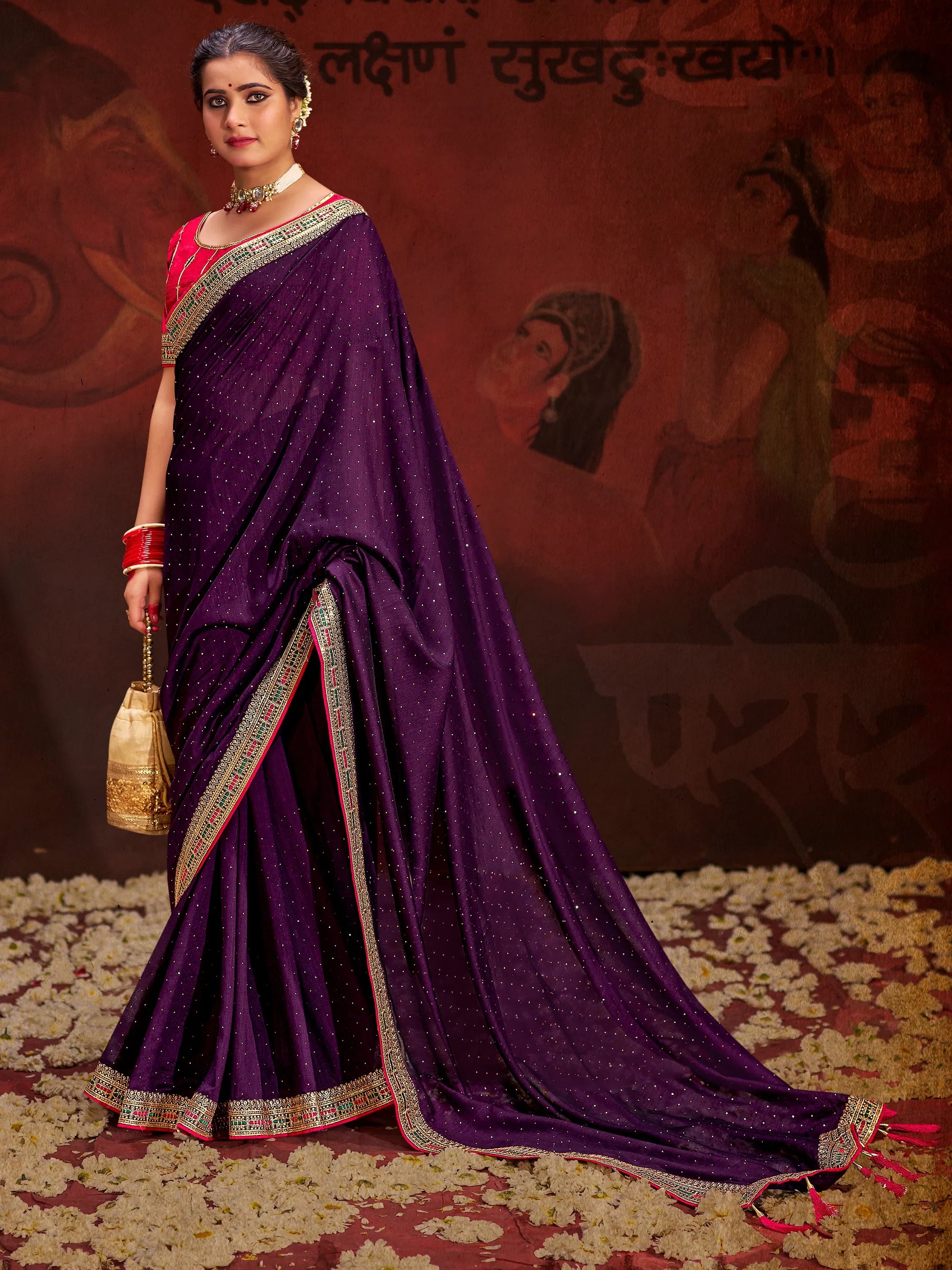 Fantastic Purple Heavy Lace Work Silk Wedding Saree With Blouse - Zeel Clothing