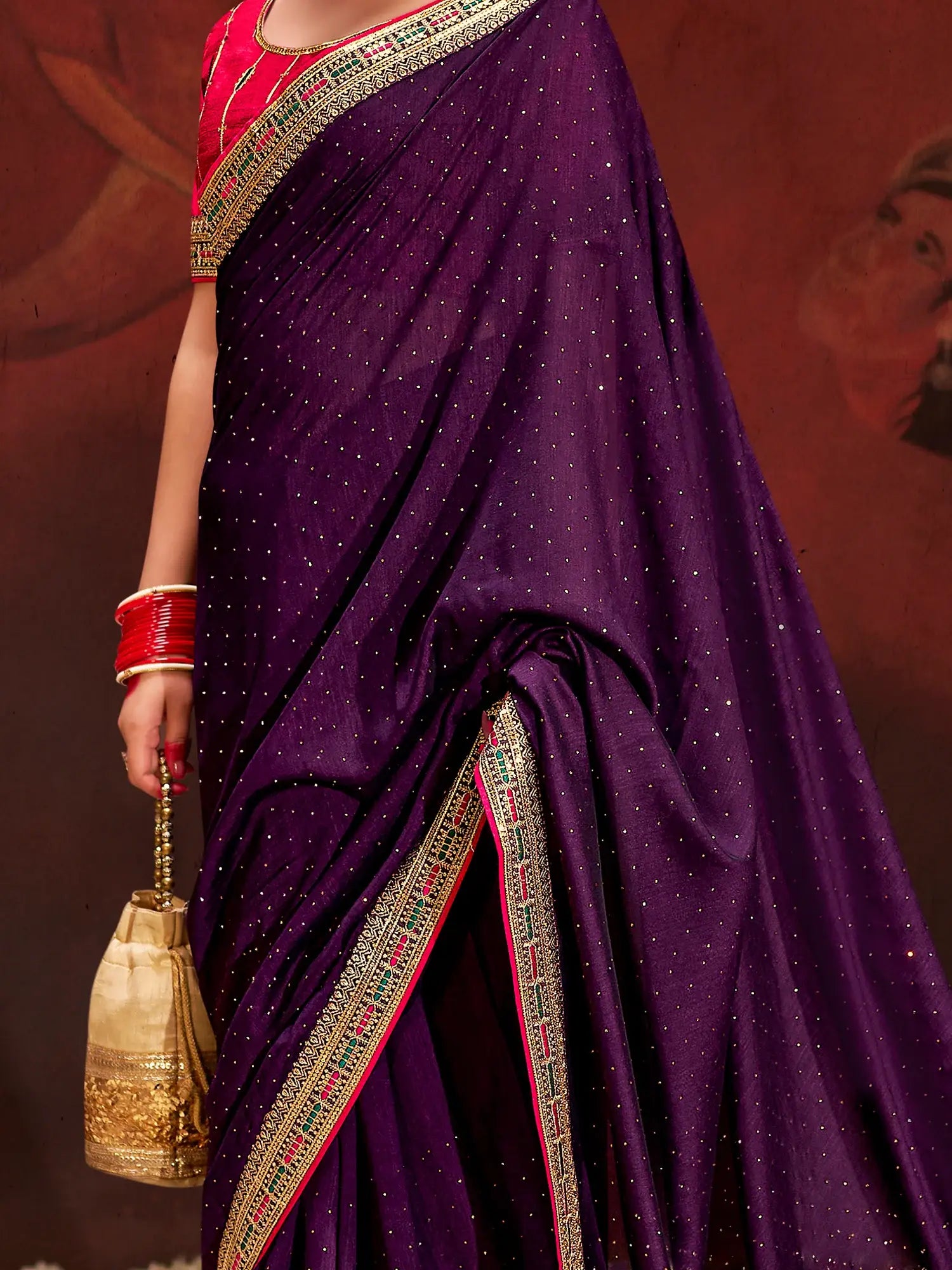 Fantastic Purple Heavy Lace Work Silk Wedding Saree With Blouse - Zeel Clothing