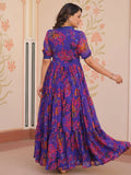 Fantastic Purple Printed Georgette Festive Wear Gown - Zeel Clothing