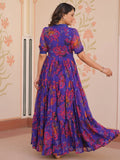 Fantastic Purple Printed Georgette Festive Wear Gown - Zeel Clothing