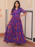 Fantastic Purple Printed Georgette Festive Wear Gown - Zeel Clothing