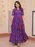 Fantastic Purple Printed Georgette Festive Wear Gown - Zeel Clothing