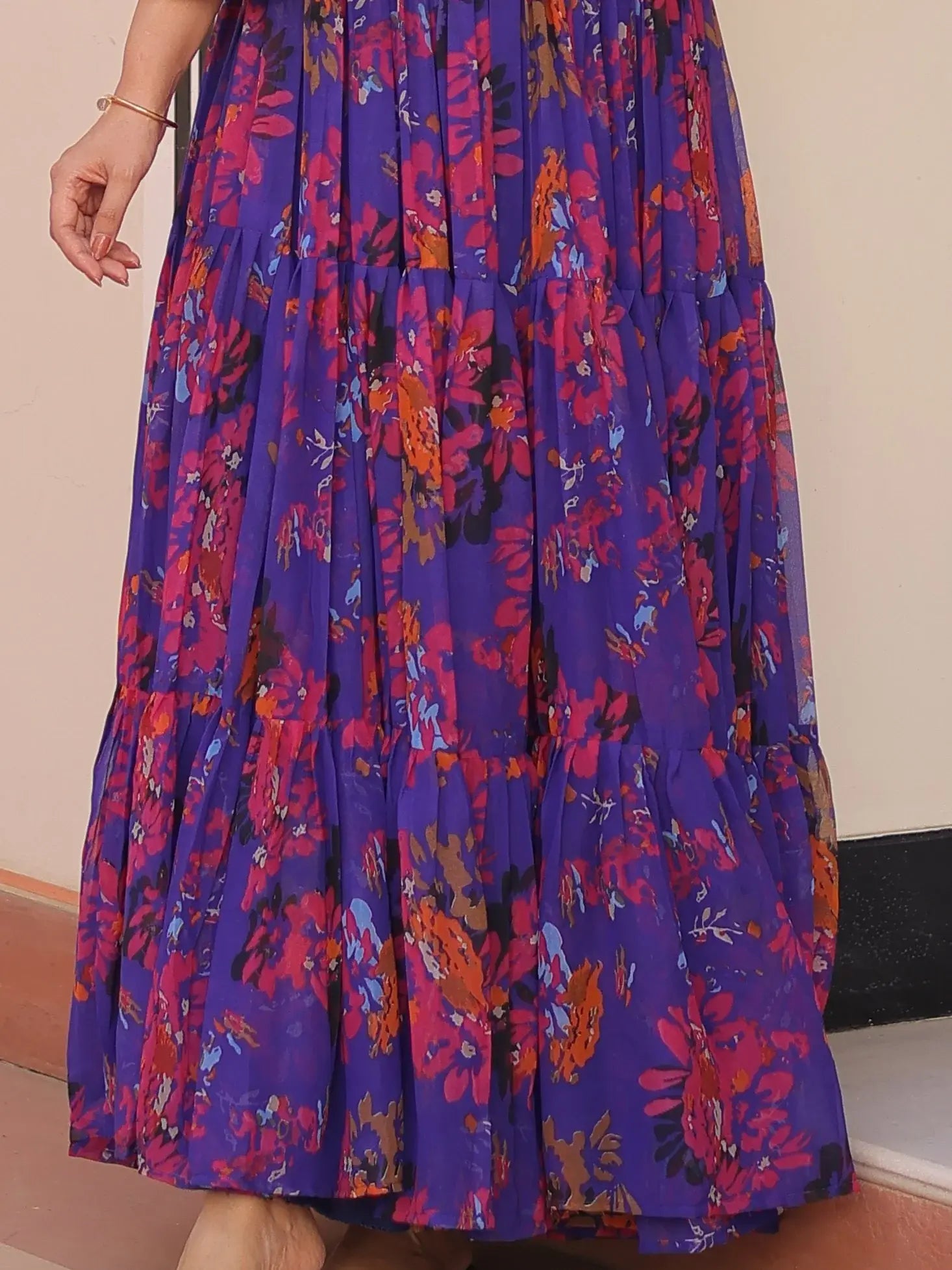 Fantastic Purple Printed Georgette Festive Wear Gown - Zeel Clothing