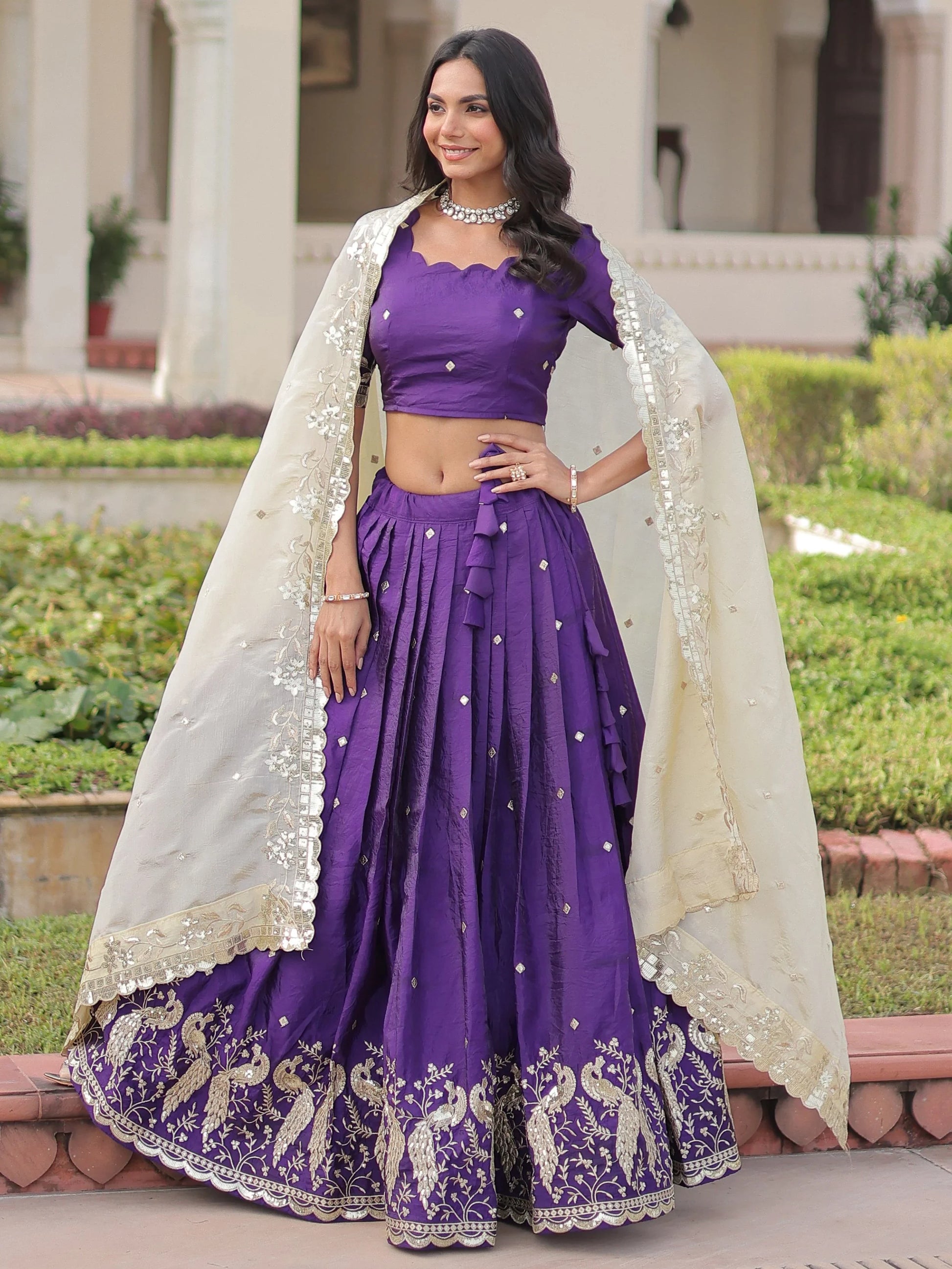 Fantastic Purple Sequins Embroidered Crush Wedding Wear Lehenga Choli