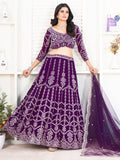Fantastic Purple Sequins Georgette Wedding Lehenga Choli With Dupatta - Zeel Clothing