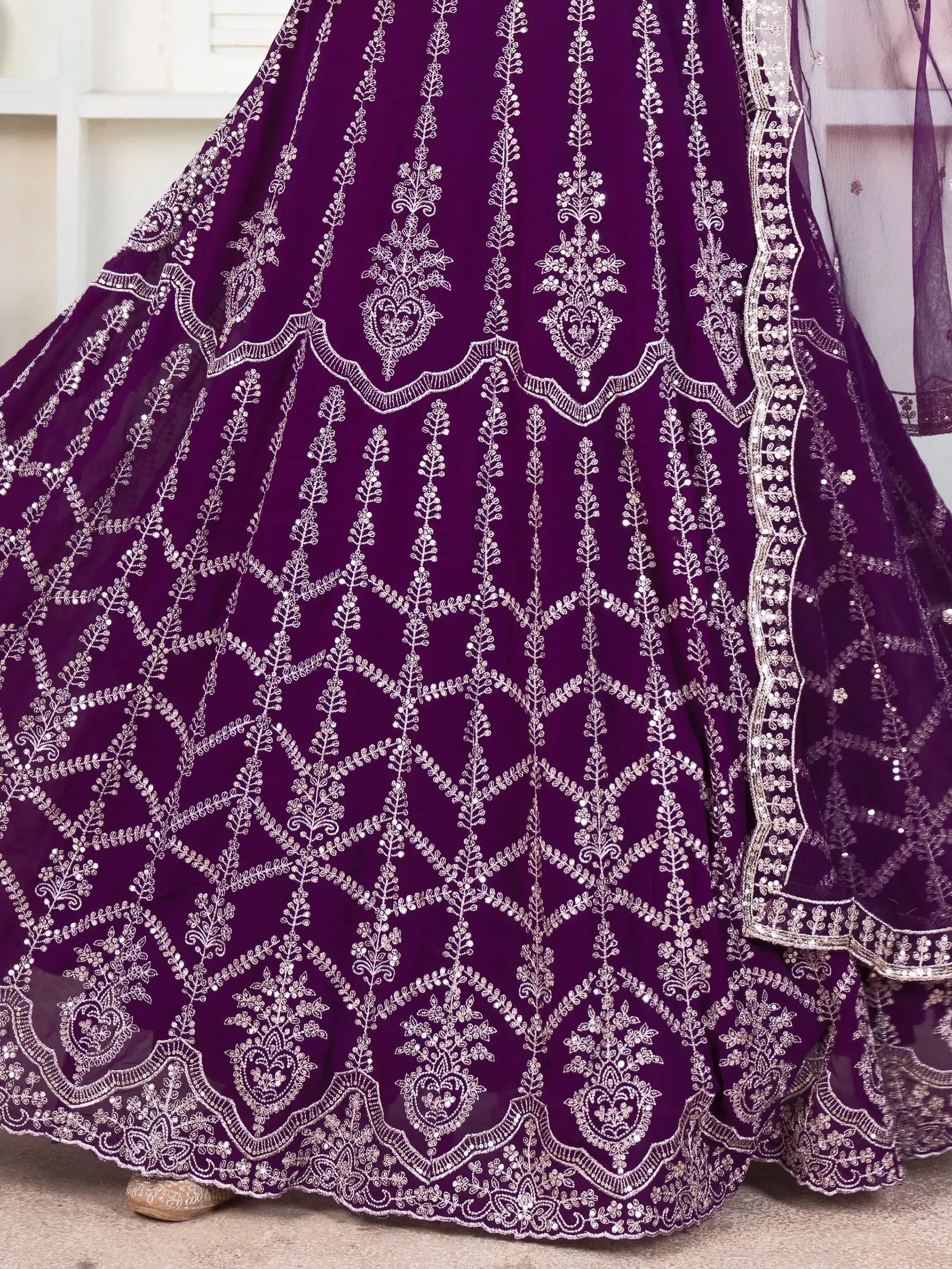 Fantastic Purple Sequins Georgette Wedding Lehenga Choli With Dupatta - Zeel Clothing