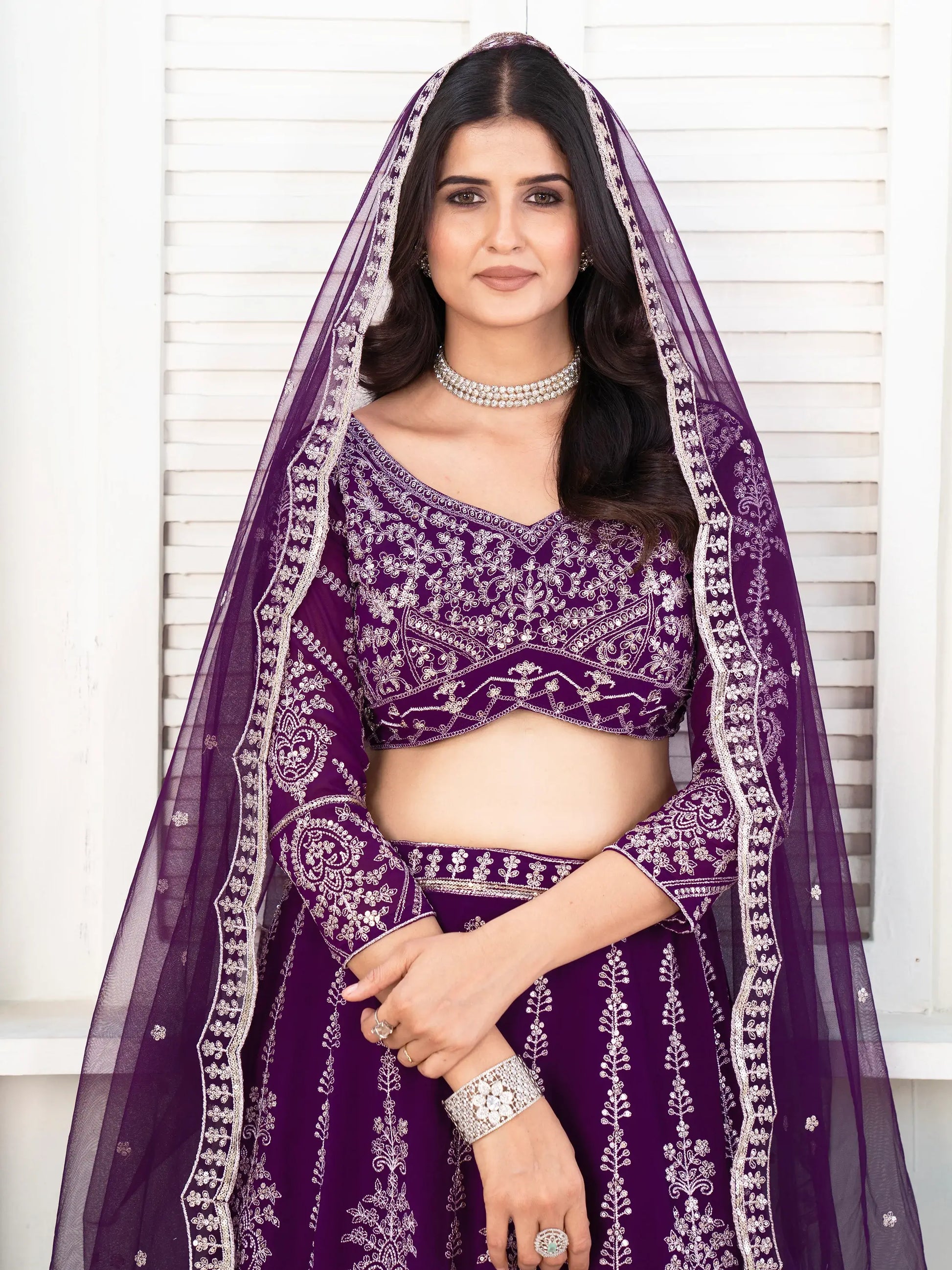 Fantastic Purple Sequins Georgette Wedding Lehenga Choli With Dupatta - Zeel Clothing