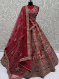 Fantastic Red Dori Embroidery Silk Bridal Lehenga Choli With Double Dupatta