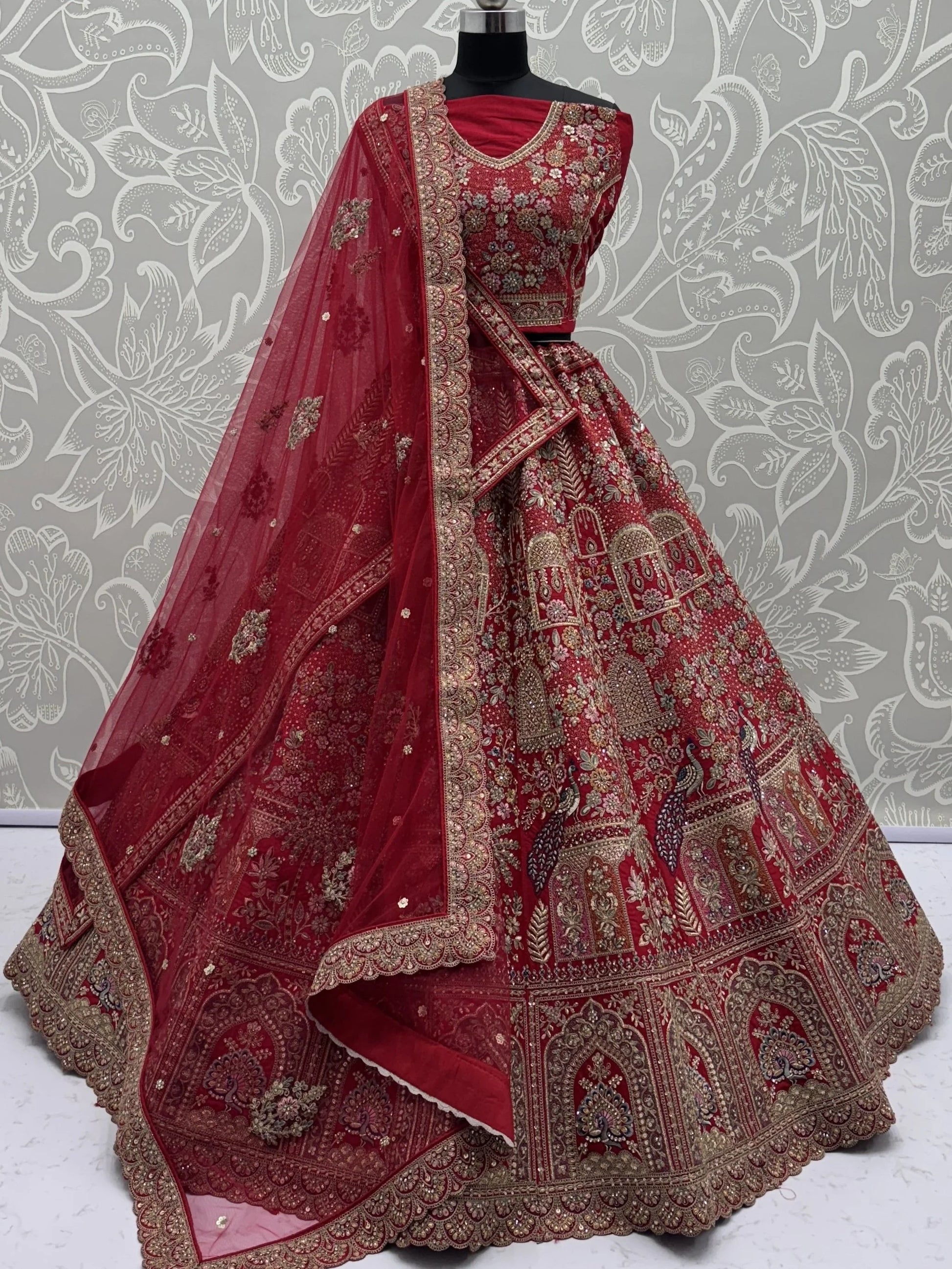 Fantastic Red Dori Embroidery Silk Bridal Lehenga Choli With Double Dupatta