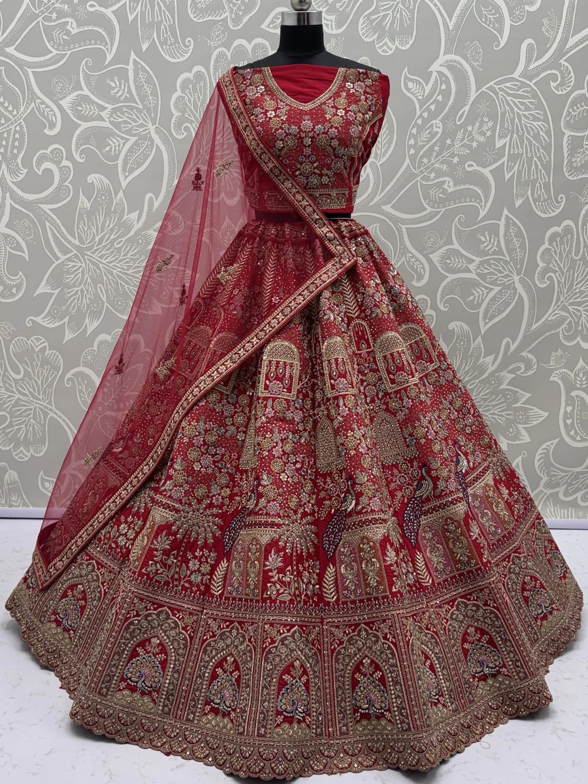 Fantastic Red Dori Embroidery Silk Bridal Lehenga Choli With Double Dupatta