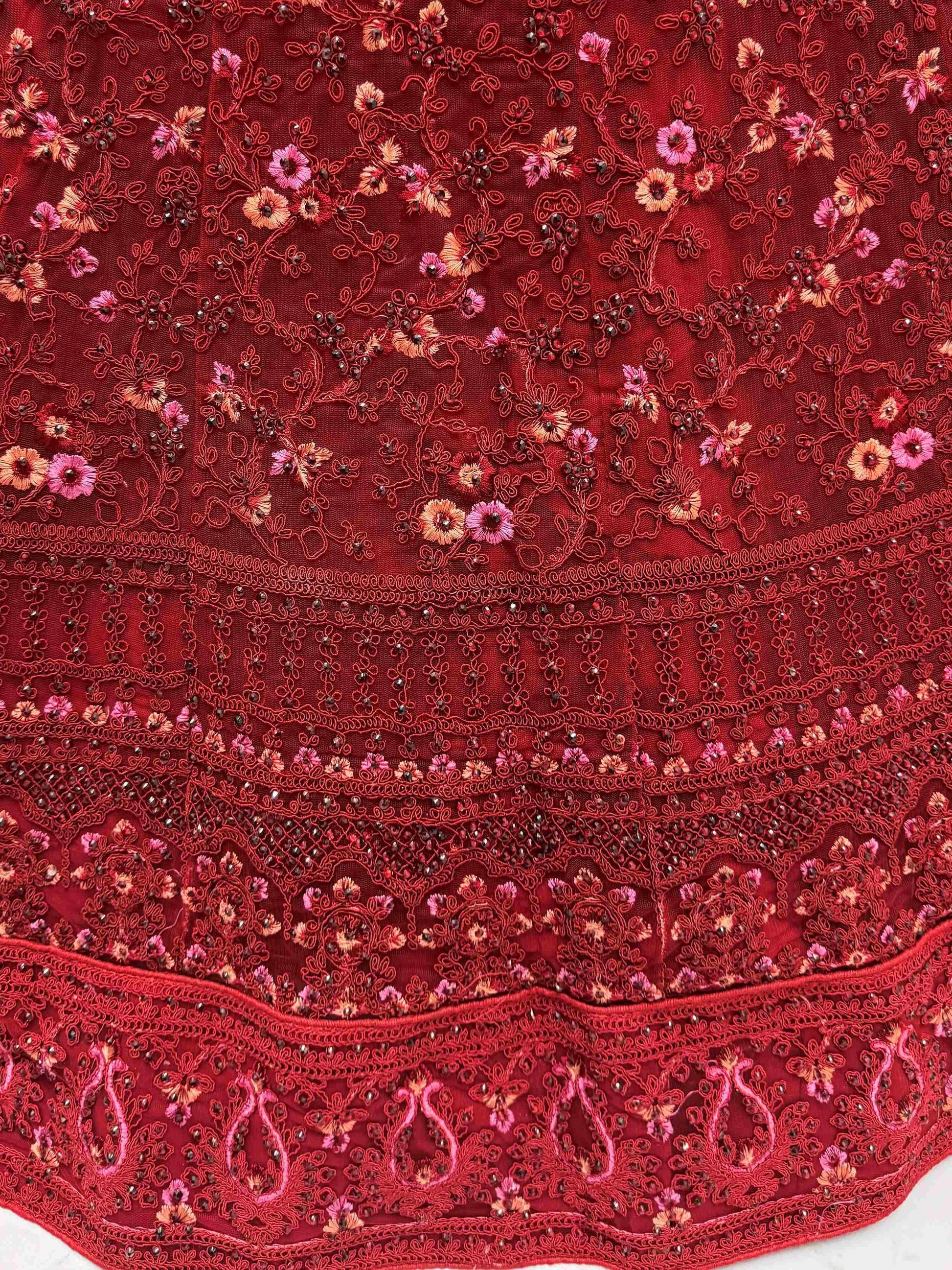 Fantastic Red Floral Embroidered Net Bridal Lehenga Choli With Dupatta - Zeel Clothing
