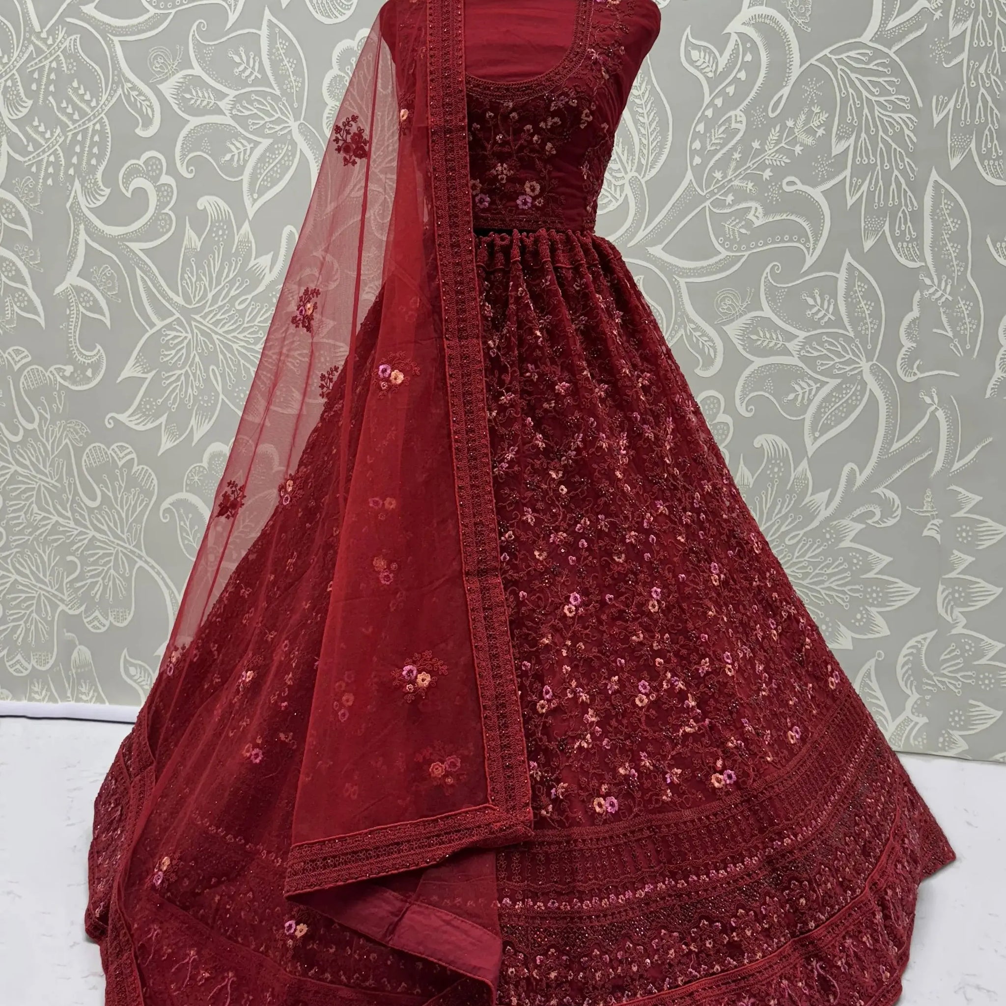Fantastic Red Floral Embroidered Net Bridal Lehenga Choli With Dupatta - Zeel Clothing