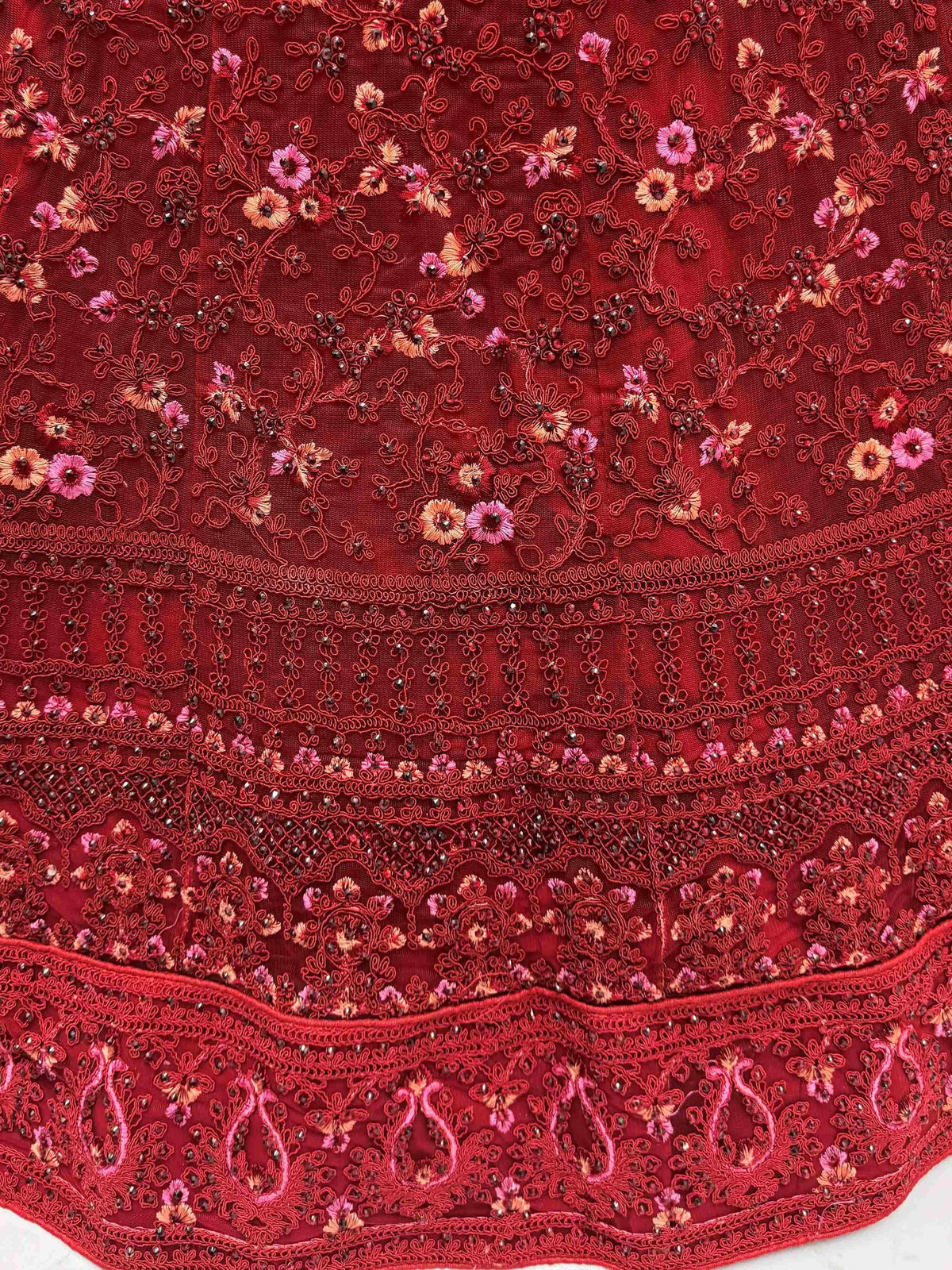 Fantastic Red Floral Embroidered Net Bridal Lehenga Choli With Dupatta - Zeel Clothing