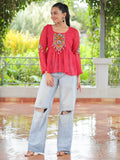 Fantastic Red Gamthi Work Georgette Festive Wear Peplum Style Top - Zeel Clothing