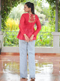 Fantastic Red Gamthi Work Georgette Festive Wear Peplum Style Top - Zeel Clothing