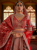 Fantastic Red Heavy Embroidered Silk Bridal Lehenga Choli With Double Dupatta