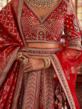 Fantastic Red Heavy Embroidered Silk Bridal Lehenga Choli With Double Dupatta