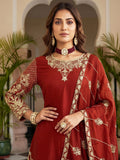 Fantastic Red Sequins Chinon Marriage Wear Palazzo Suit With Dupatta