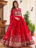 Fantastic Red Sequins Georgette Wedding Wear Lehenga Choli - Zeel Clothing