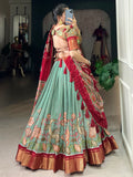 Fantastic Sea Green Kalamkari Printed Silk Festival Wear Lehenga Choli - Zeel Clothing