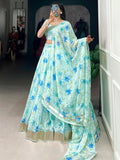 Fantastic Sky Blue Floral Printed Silk Traditional Lehenga Choli With Dupatta