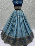 Fantastic Sky-Blue Zari Weaving Georgette Engagement Wear Lehenga Choli