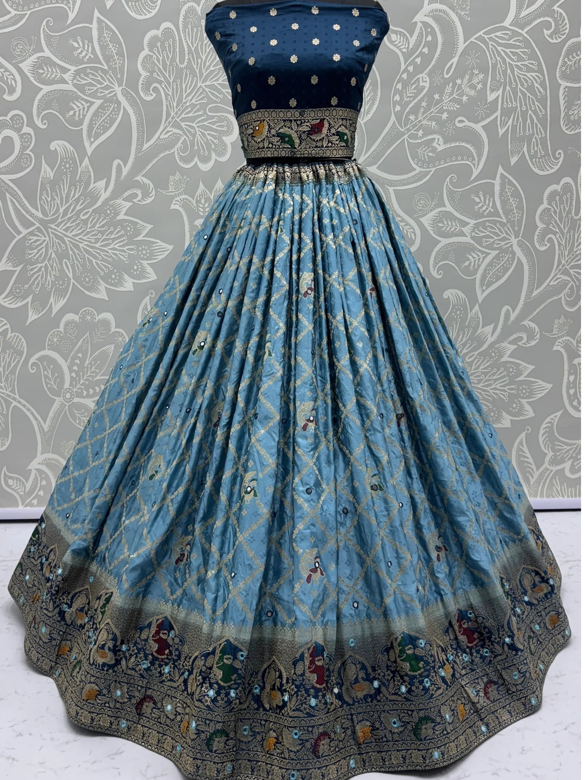 Fantastic Sky-Blue Zari Weaving Georgette Engagement Wear Lehenga Choli