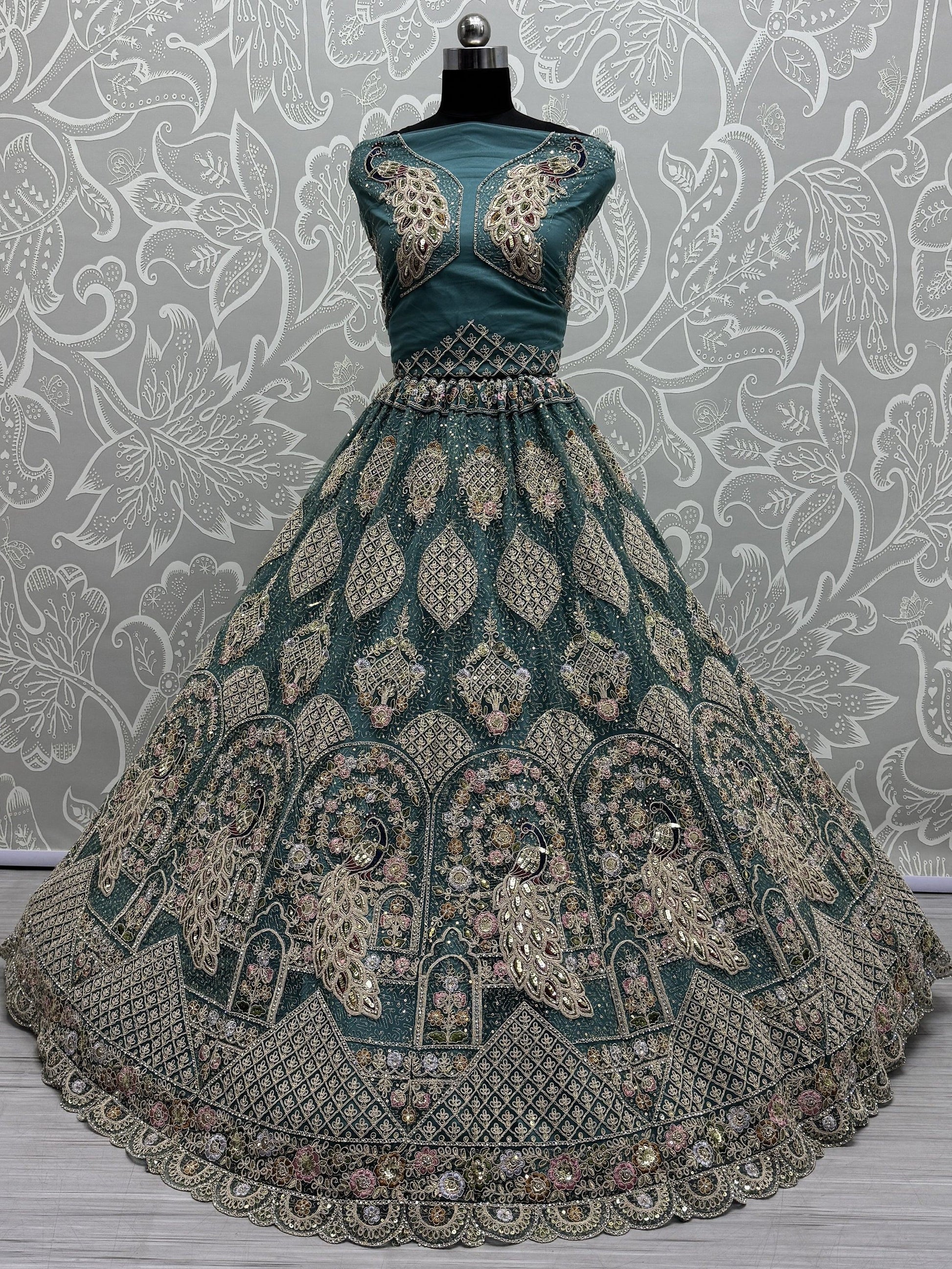 Fantastic Teal Blue Dori Work Net Lehenga Choli With Dupatta - Zeel Clothing